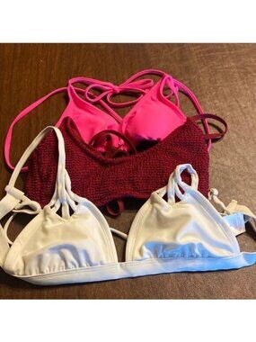 Xhilaration Bikini Tops Bundle - Pink Red & White - Size Small